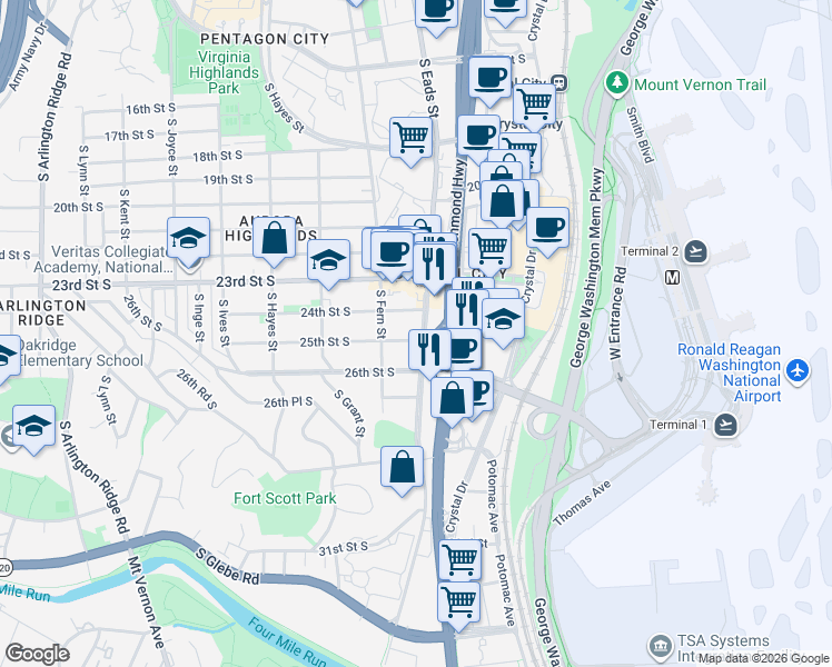 map of restaurants, bars, coffee shops, grocery stores, and more near 101 Independence Avenue Southeast in Washington