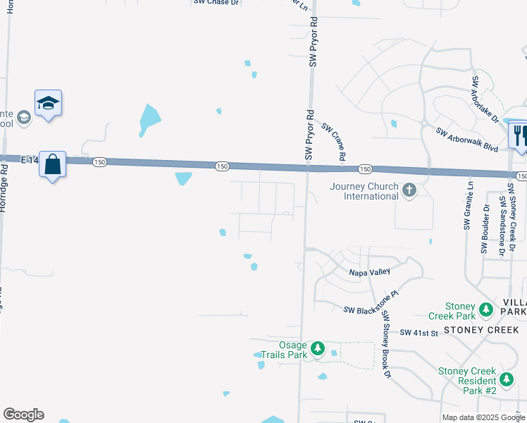 map of restaurants, bars, coffee shops, grocery stores, and more near 3902 Southwest Pryor Road in Lee's Summit