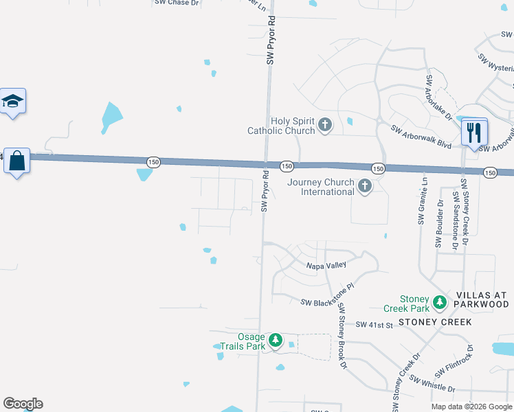 map of restaurants, bars, coffee shops, grocery stores, and more near 4068-6998 Southwest Pryor Road in Lee's Summit
