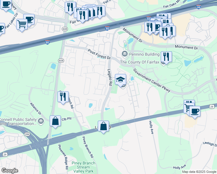 map of restaurants, bars, coffee shops, grocery stores, and more near 4553 Whittemore Place in Fairfax