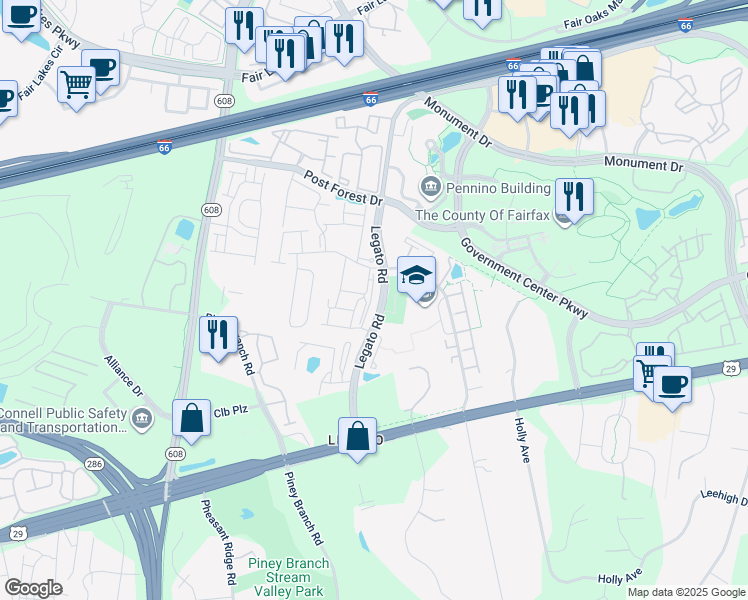 map of restaurants, bars, coffee shops, grocery stores, and more near 4553 Whittemore Place in Fairfax