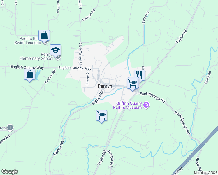 map of restaurants, bars, coffee shops, grocery stores, and more near 7210 English Colony Way in Penryn