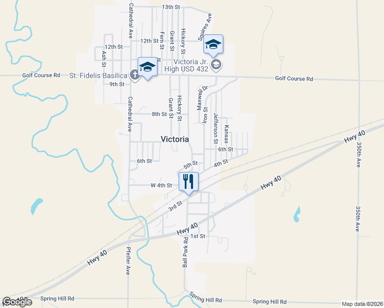 map of restaurants, bars, coffee shops, grocery stores, and more near 6th Street in Victoria