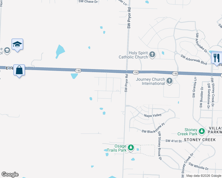 map of restaurants, bars, coffee shops, grocery stores, and more near 3902 SW Pryor Rd in Lee's Summit