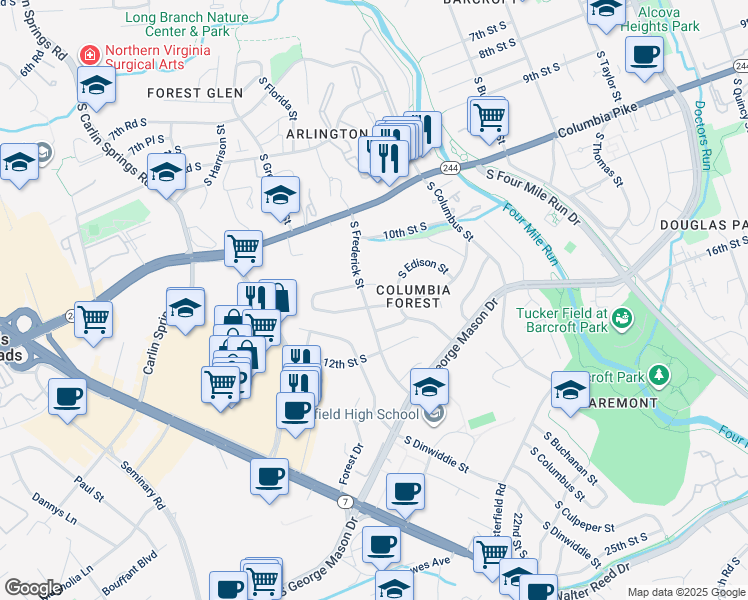 map of restaurants, bars, coffee shops, grocery stores, and more near 5177 11th Street South in Arlington