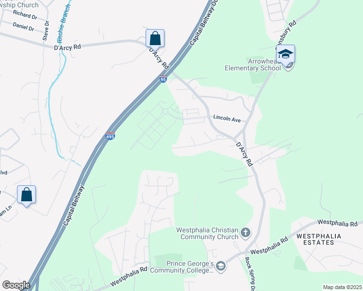 map of restaurants, bars, coffee shops, grocery stores, and more near 8912 Cherry Lane South in Upper Marlboro