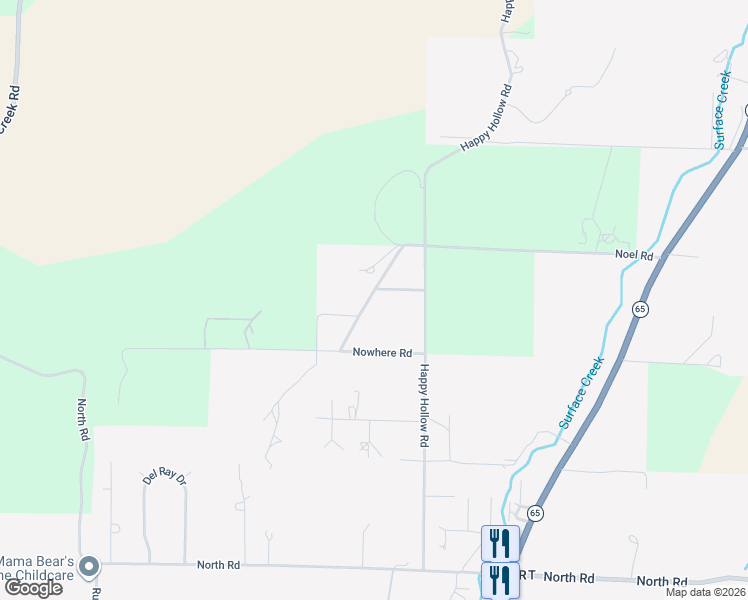 map of restaurants, bars, coffee shops, grocery stores, and more near 13637 Happy Hollow Road in Orchard City