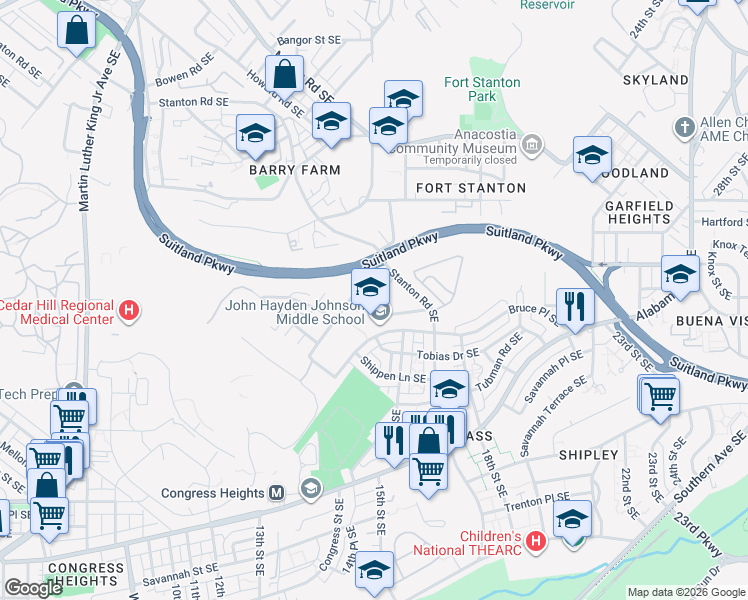 map of restaurants, bars, coffee shops, grocery stores, and more near 101 Independence Avenue Southeast in Washington