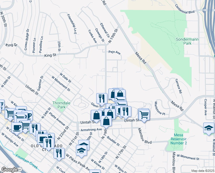 map of restaurants, bars, coffee shops, grocery stores, and more near in Colorado Springs