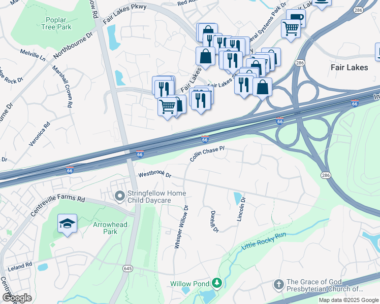 map of restaurants, bars, coffee shops, grocery stores, and more near 4992 Collin Chase Place in Fairfax