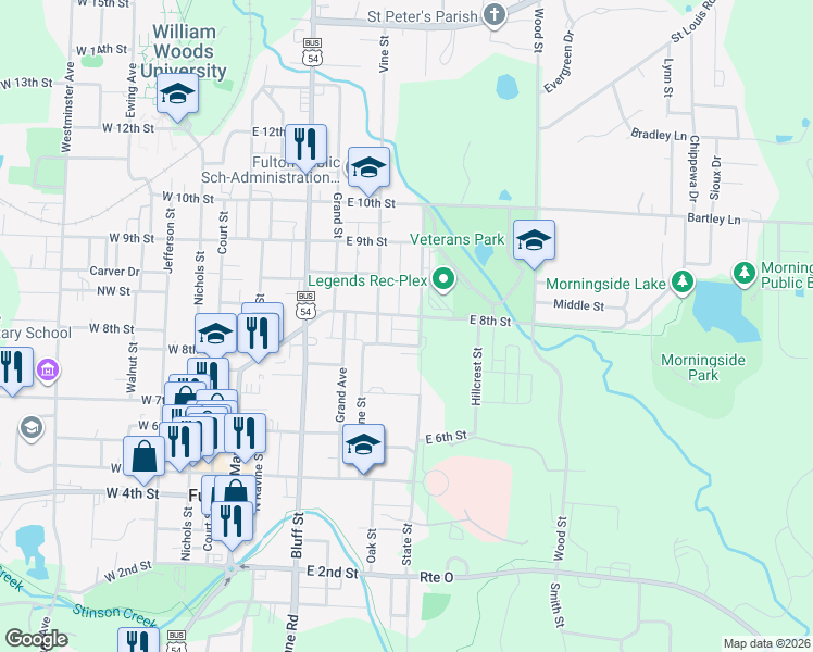 map of restaurants, bars, coffee shops, grocery stores, and more near 501-599 East 7th Street in Fulton