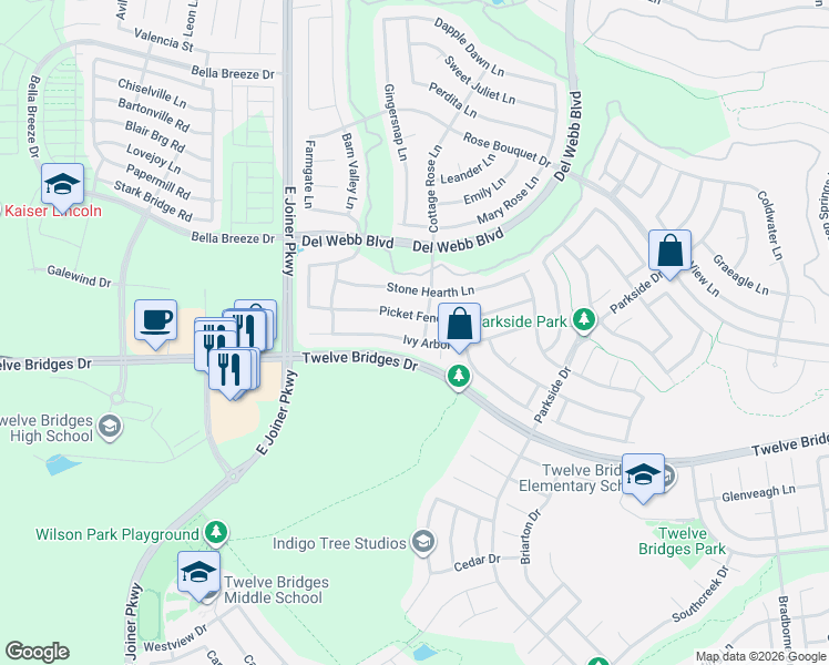 map of restaurants, bars, coffee shops, grocery stores, and more near 1281 Ivy Arbor Lane in Lincoln