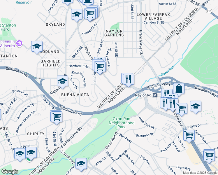 map of restaurants, bars, coffee shops, grocery stores, and more near 3113 Naylor Road Southeast in Washington