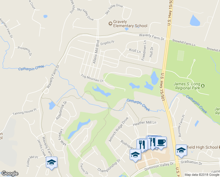 map of restaurants, bars, coffee shops, grocery stores, and more near 4878 Palmers Ridge Court in Haymarket