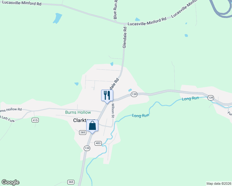 map of restaurants, bars, coffee shops, grocery stores, and more near 7844 Ohio 139 in Minford