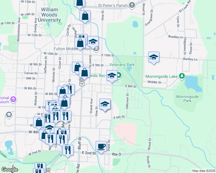 map of restaurants, bars, coffee shops, grocery stores, and more near 501-599 East 7th Street in Fulton