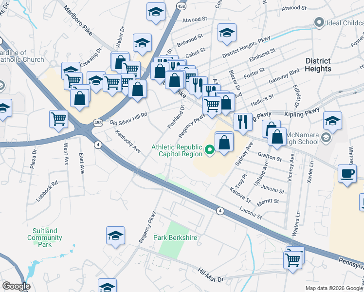map of restaurants, bars, coffee shops, grocery stores, and more near 101 Independence Avenue Southeast in Washington