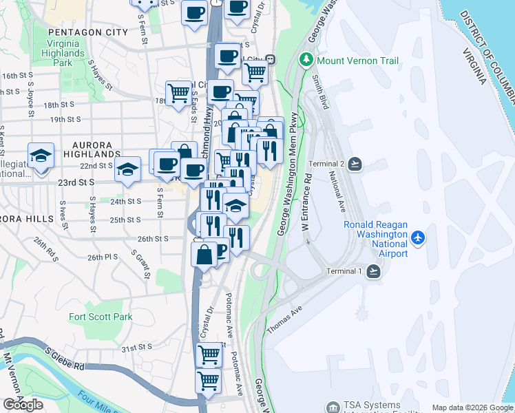 map of restaurants, bars, coffee shops, grocery stores, and more near 101 Independence Avenue Southeast in Washington