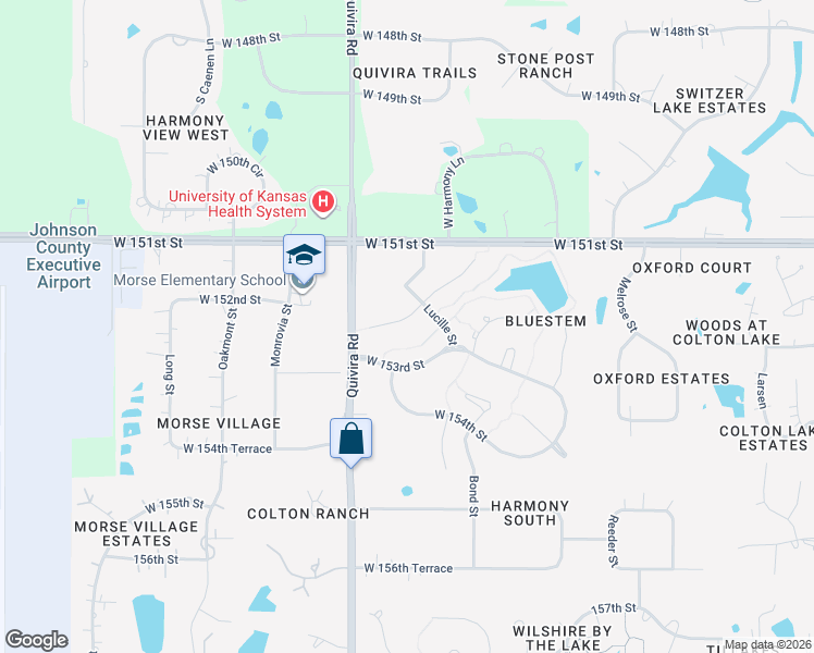 map of restaurants, bars, coffee shops, grocery stores, and more near 11616 West 153rd Street in Overland Park