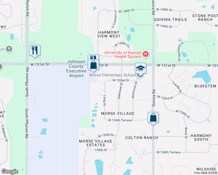 map of restaurants, bars, coffee shops, grocery stores, and more near 15268 Long Street in Overland Park