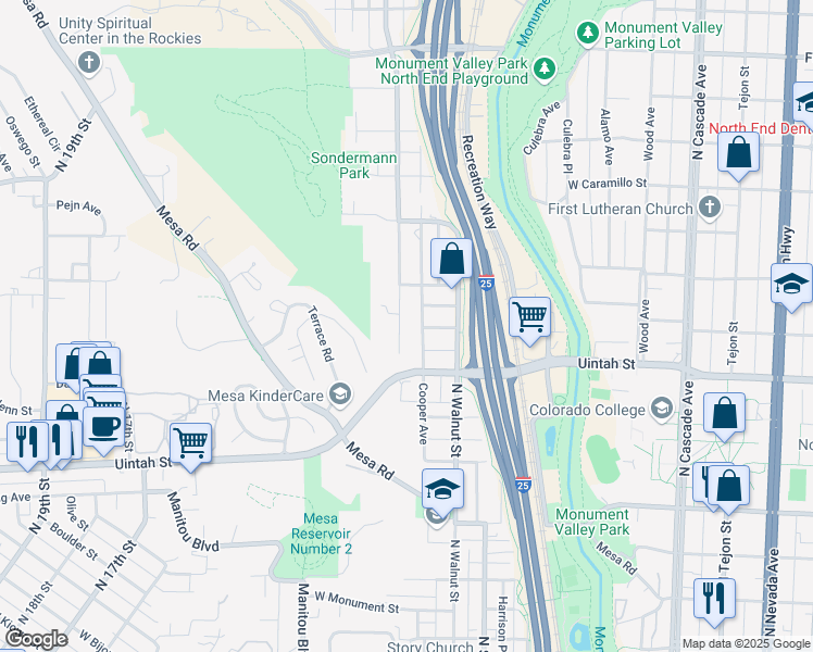 map of restaurants, bars, coffee shops, grocery stores, and more near 1220 Cooper Avenue in Colorado Springs