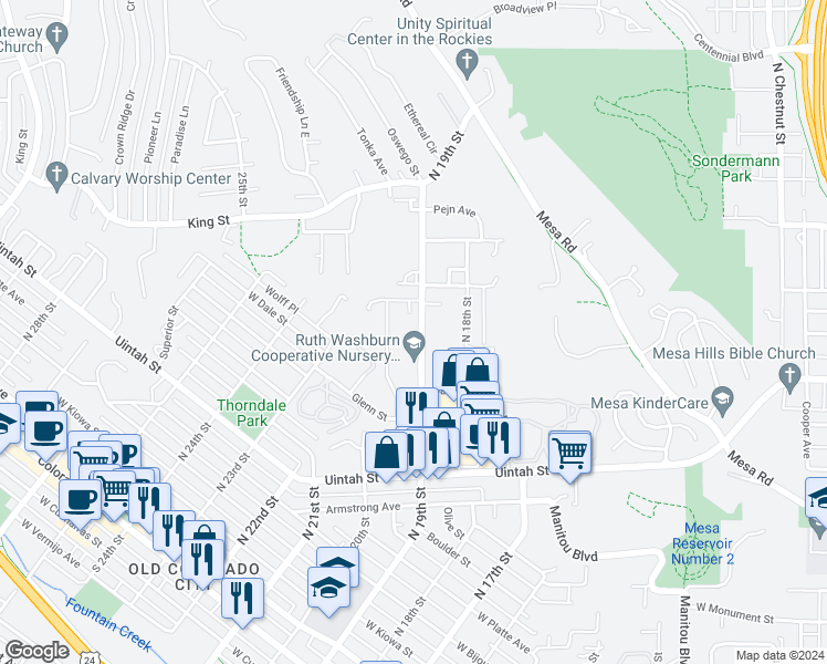 map of restaurants, bars, coffee shops, grocery stores, and more near in Colorado Springs