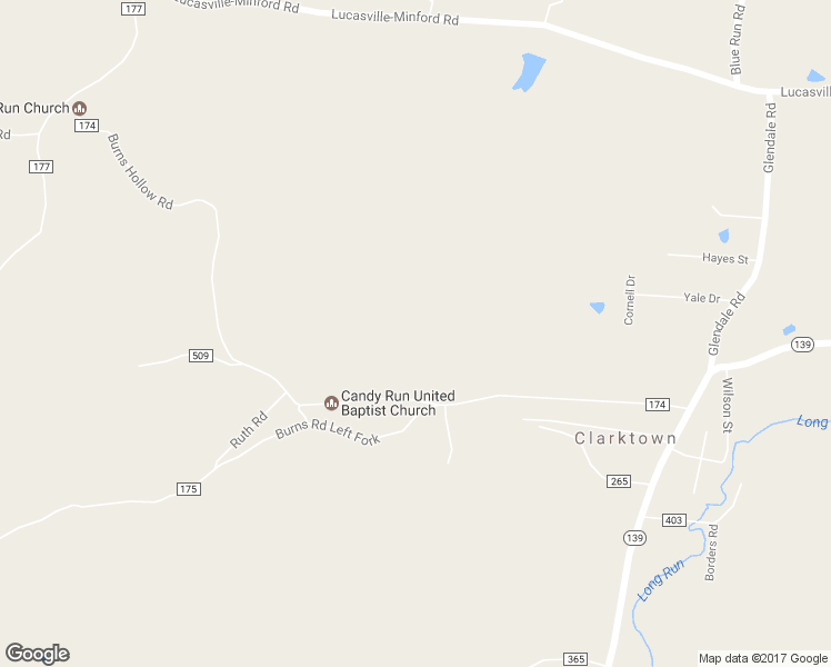 map of restaurants, bars, coffee shops, grocery stores, and more near 596 Burns Hollow Road in Lucasville