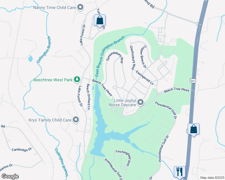 map of restaurants, bars, coffee shops, grocery stores, and more near 15503 Humberside Way in Upper Marlboro