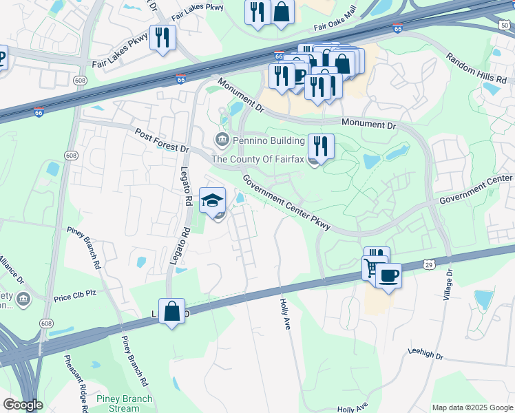 map of restaurants, bars, coffee shops, grocery stores, and more near 4429 Holly Avenue in Fairfax