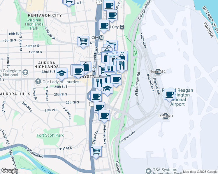 map of restaurants, bars, coffee shops, grocery stores, and more near 101 Independence Avenue Southeast in Washington