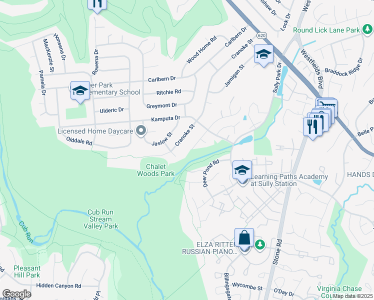 map of restaurants, bars, coffee shops, grocery stores, and more near 5722 Flagler Drive in Centreville