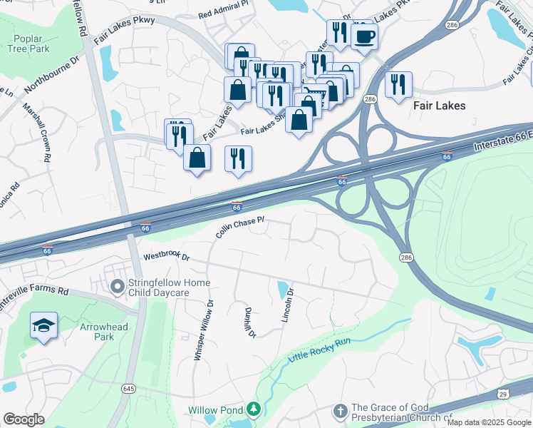 map of restaurants, bars, coffee shops, grocery stores, and more near 4966 Collin Chase Place in Fairfax