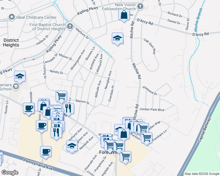 map of restaurants, bars, coffee shops, grocery stores, and more near 101 Independence Avenue Southeast in Washington
