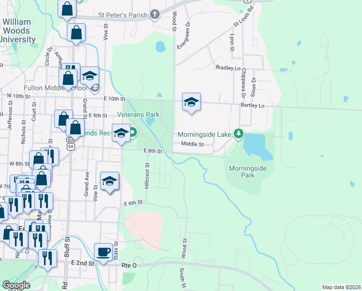 map of restaurants, bars, coffee shops, grocery stores, and more near 850-898 Wood St in Fulton