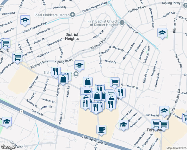 map of restaurants, bars, coffee shops, grocery stores, and more near 101 Independence Avenue Southeast in Washington