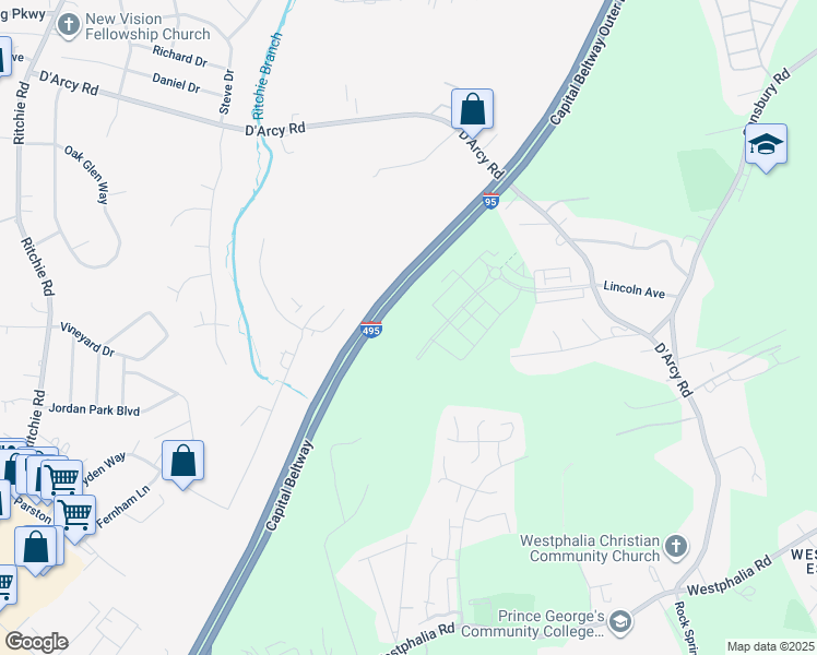 map of restaurants, bars, coffee shops, grocery stores, and more near in Upper Marlboro