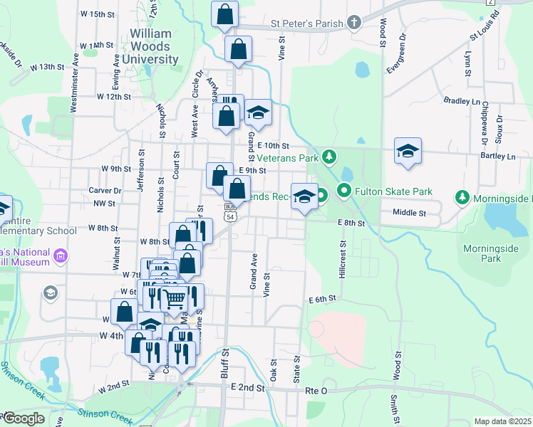 map of restaurants, bars, coffee shops, grocery stores, and more near 810 Grand St in Fulton