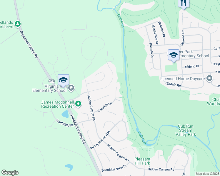 map of restaurants, bars, coffee shops, grocery stores, and more near 15419 Martins Hundred Drive in Centreville