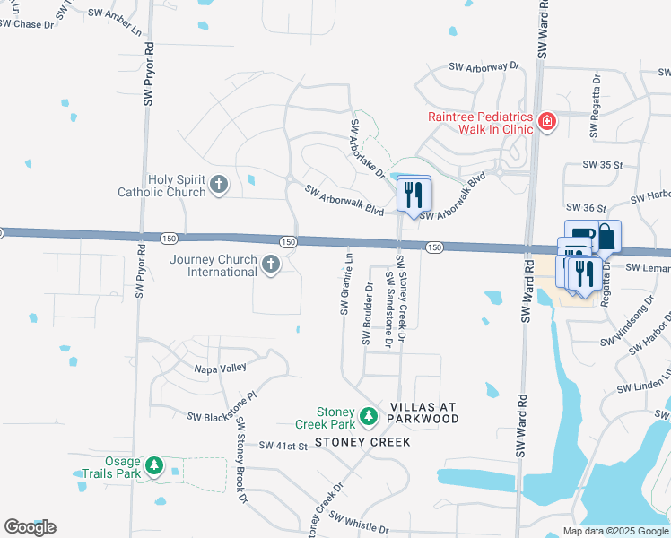 map of restaurants, bars, coffee shops, grocery stores, and more near in Lee's Summit