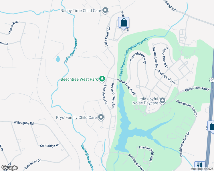 map of restaurants, bars, coffee shops, grocery stores, and more near 2708 Lake Forest Drive in Upper Marlboro