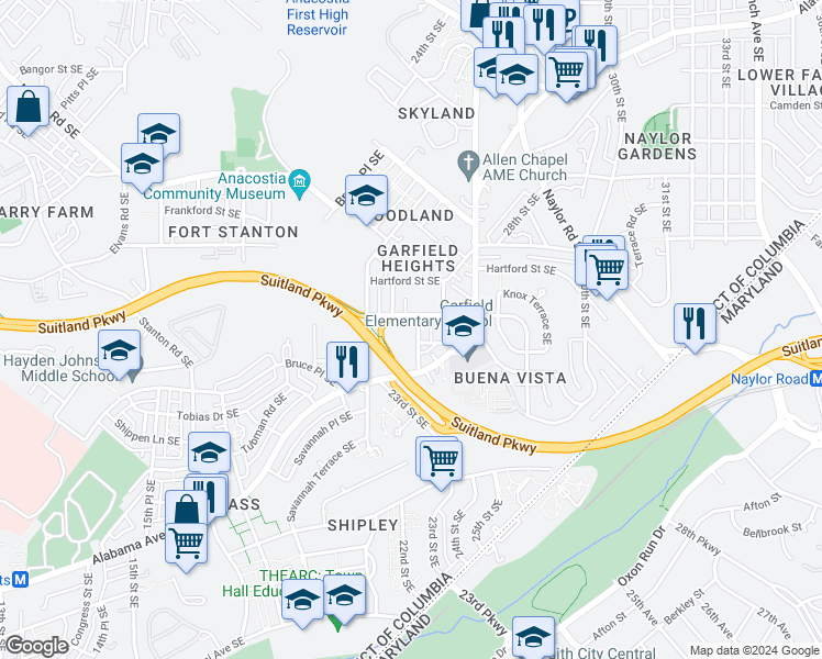map of restaurants, bars, coffee shops, grocery stores, and more near 101 Independence Avenue Southeast in Washington