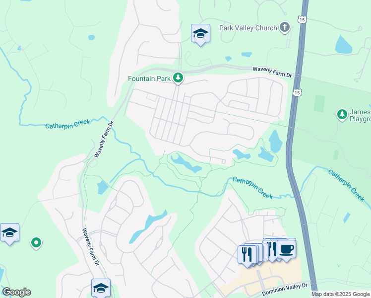 map of restaurants, bars, coffee shops, grocery stores, and more near 4848 Palmers Ridge Court in Haymarket