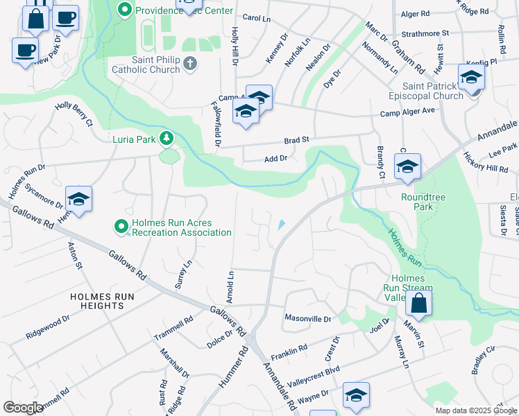 map of restaurants, bars, coffee shops, grocery stores, and more near 3401 Walnut Hill Court in Falls Church