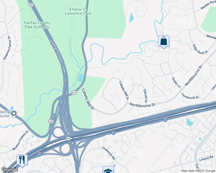 map of restaurants, bars, coffee shops, grocery stores, and more near 13732 Cabells Mill Drive in Centreville