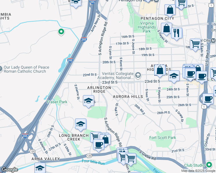 map of restaurants, bars, coffee shops, grocery stores, and more near 2310 Fort Scott Dr in Arlington