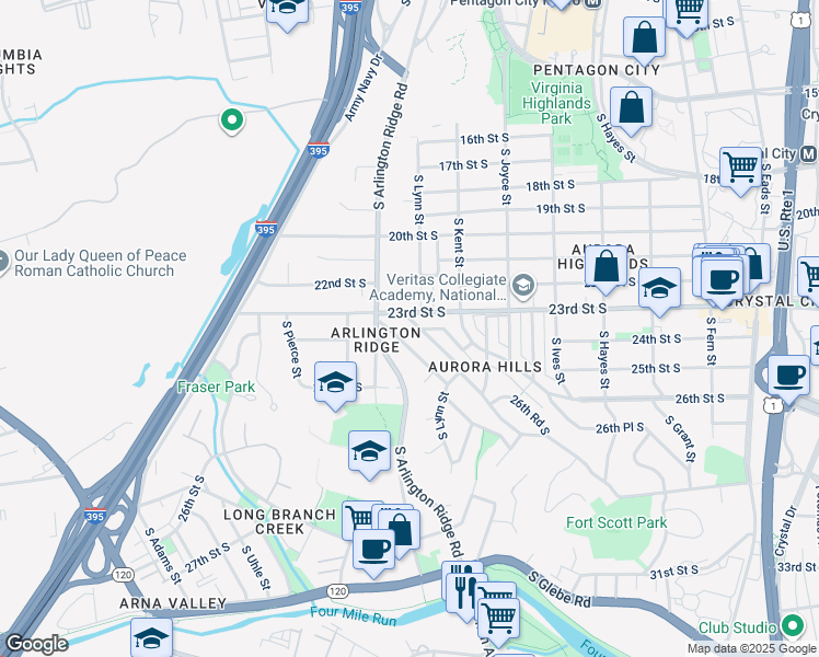 map of restaurants, bars, coffee shops, grocery stores, and more near 2310 Fort Scott Dr in Arlington
