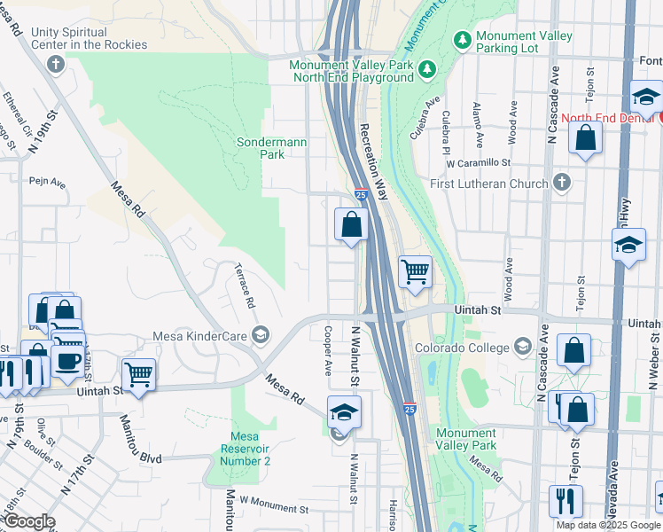 map of restaurants, bars, coffee shops, grocery stores, and more near 1313 Cooper Avenue in Colorado Springs