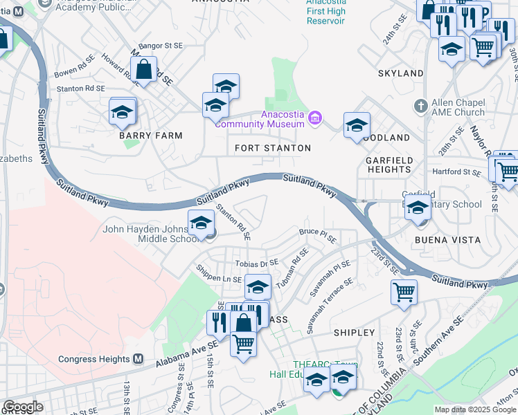 map of restaurants, bars, coffee shops, grocery stores, and more near 101 Independence Avenue Southeast in Washington