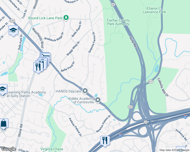 map of restaurants, bars, coffee shops, grocery stores, and more near 5523 Shipley Court in Centreville