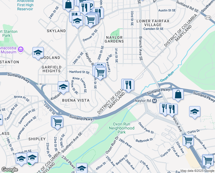 map of restaurants, bars, coffee shops, grocery stores, and more near 3113 Naylor Road Southeast in Washington